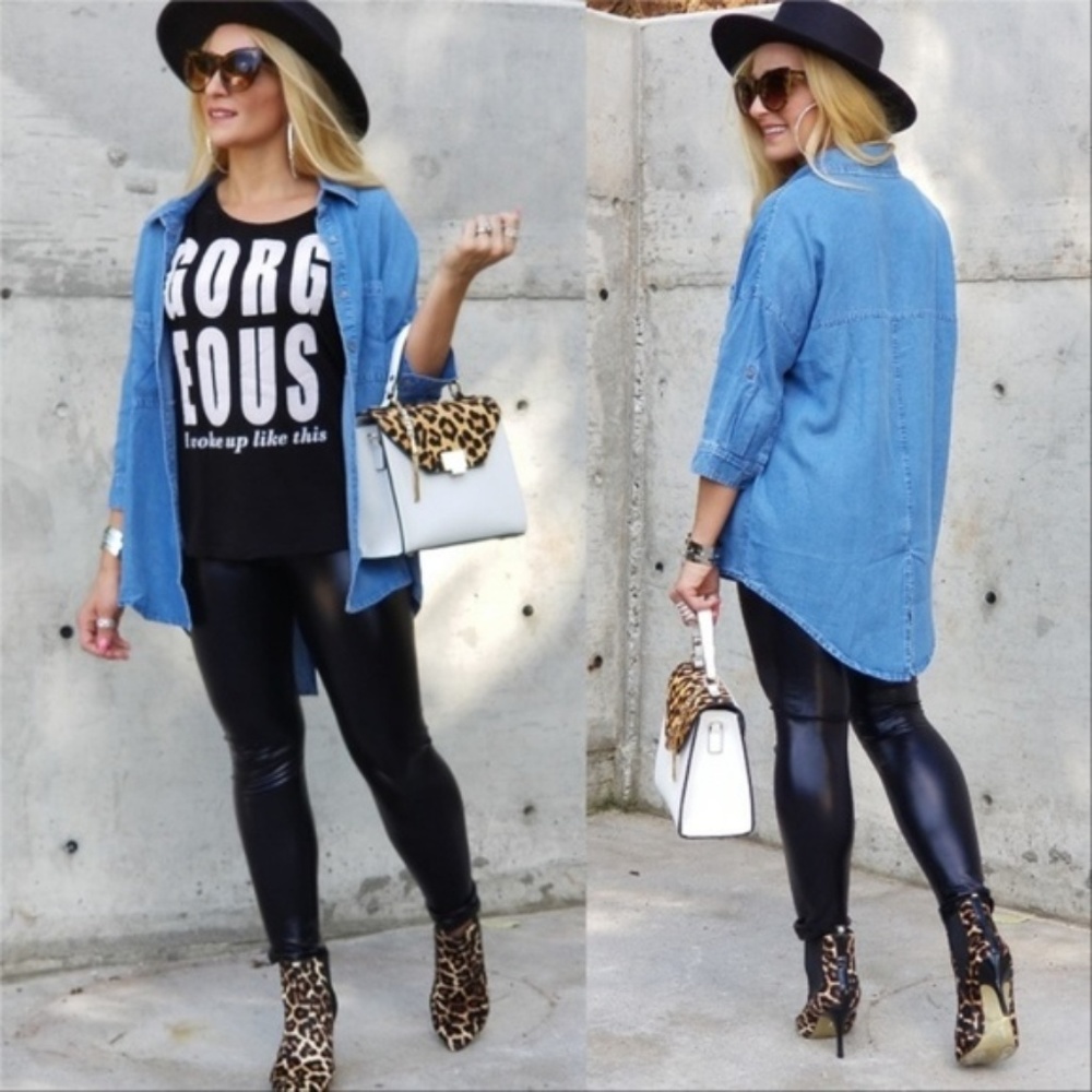 CASUAL GIRL Denim Button Down Top - Picture 3 of 3